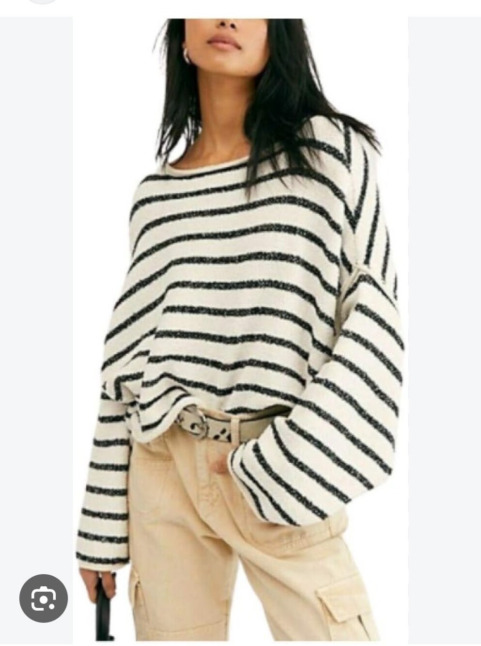 Free People Black & Creamy White Striped Bardot Sweater Size XS